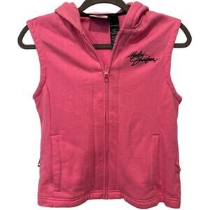Vintage Harley Davidson Women's Pink Hooded Vest Size XS